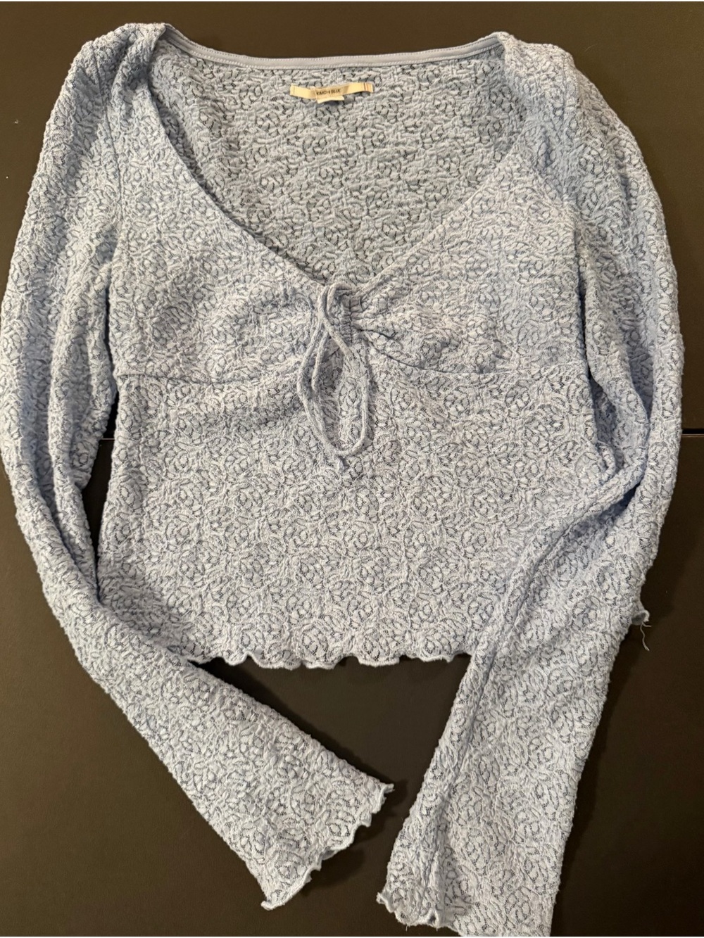 Kimchi Blue Light Blue Textured Tie-Front Long Sleeve Top